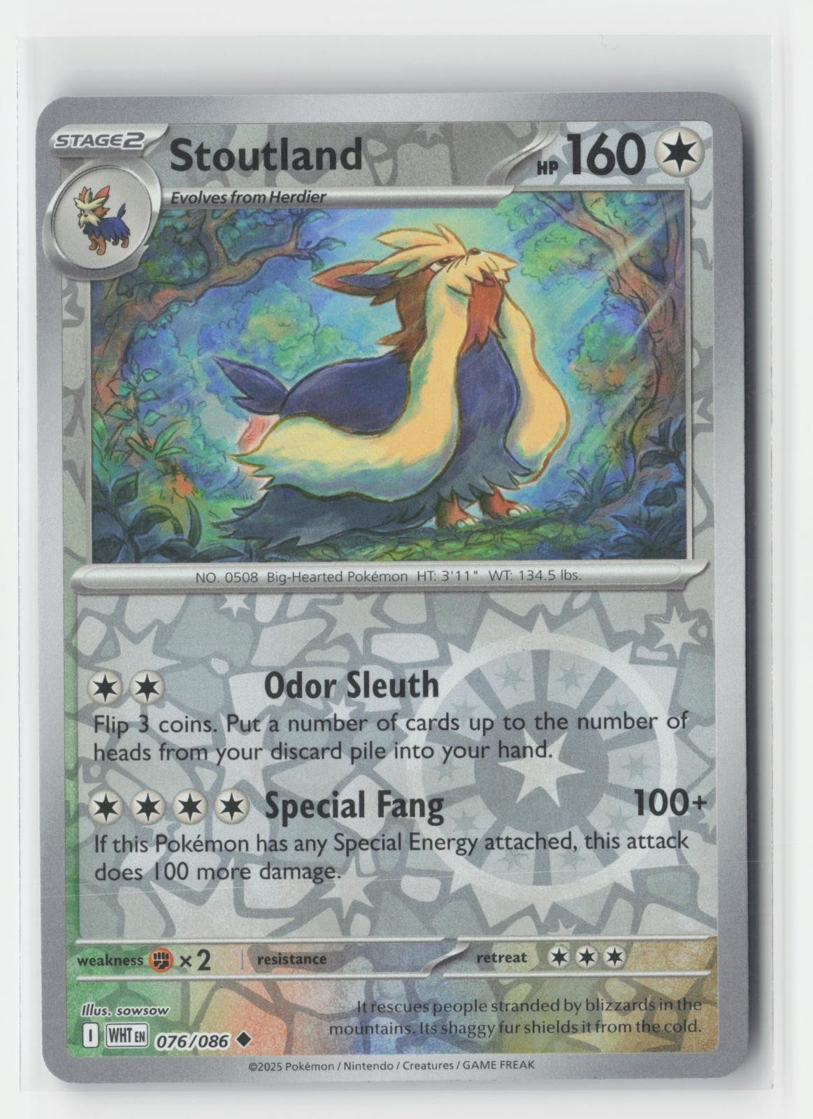Stoutland Reverse Holo White Flare 076/086 UC Pokemon NM