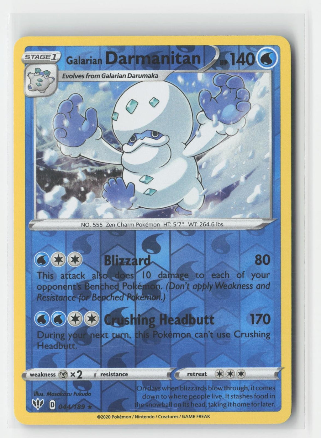 Galarian Darmanitan Reverse Holo Darkness Ablaze 044/189 R Pokemon NM