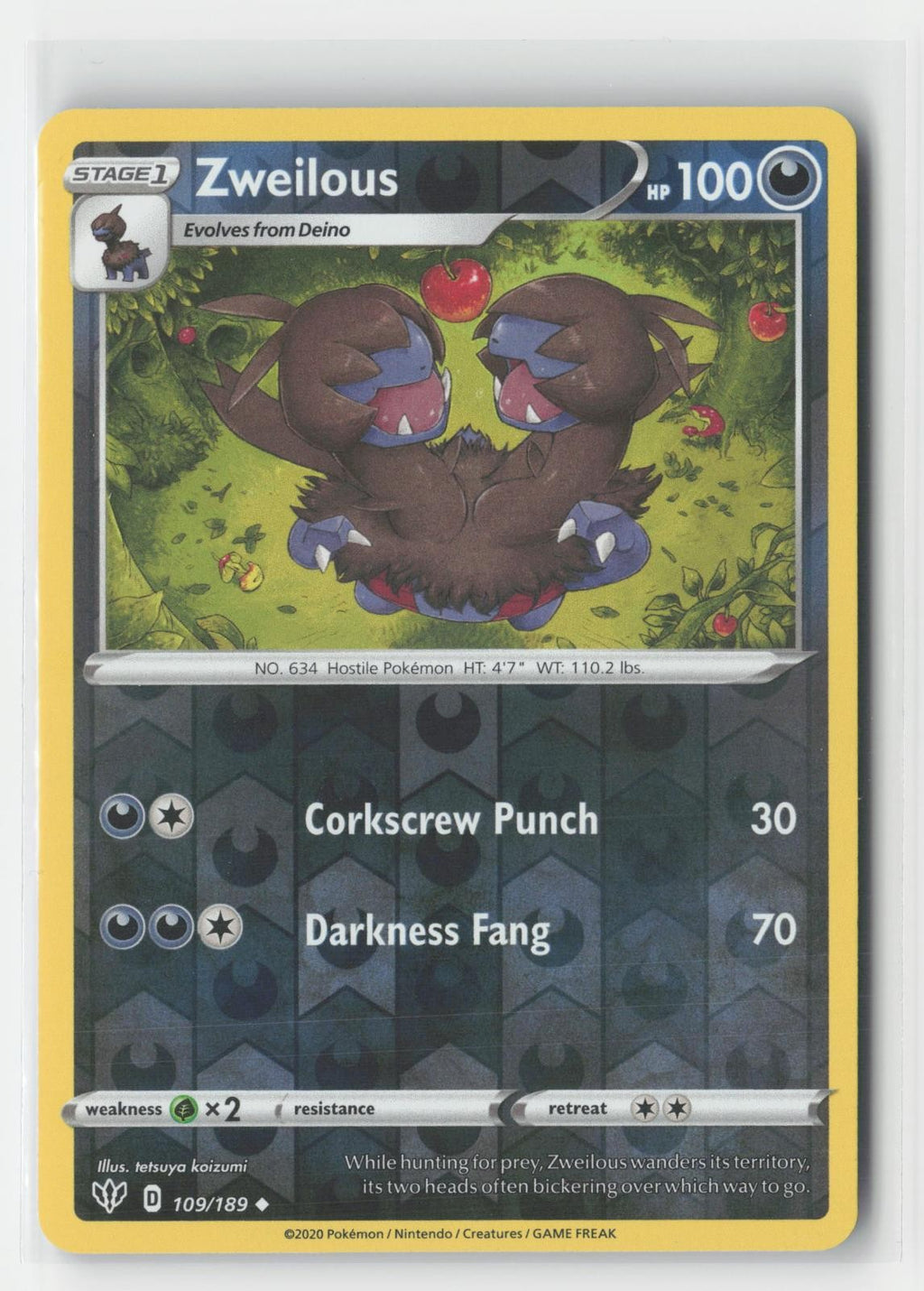 Zweilous Reverse Holo Darkness Ablaze 109/189 UC Pokemon NM