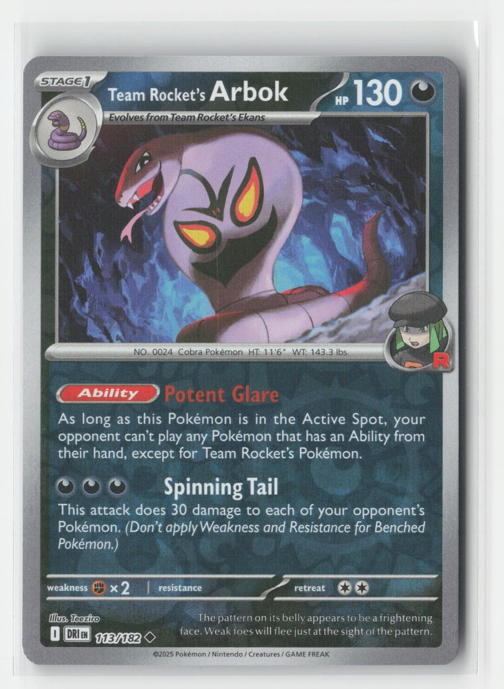 Team Rocket's Arbok Reverse Holo Destined Rivals 113/182 UC Pokemon NM
