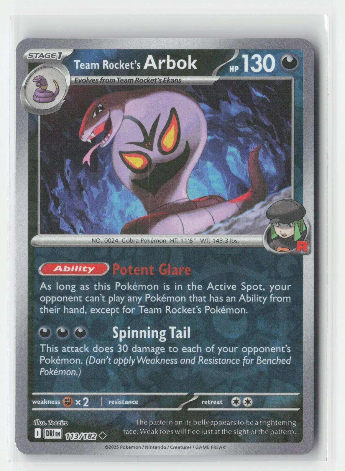 Team Rocket's Arbok Reverse Holo Destined Rivals 113/182 UC Pokemon NM
