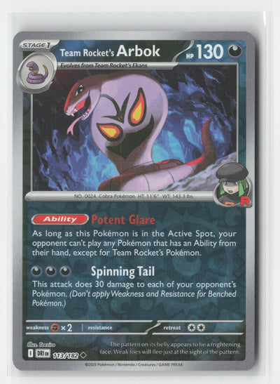 Team Rocket's Arbok Reverse Holo Destined Rivals 113/182 UC Pokemon NM
