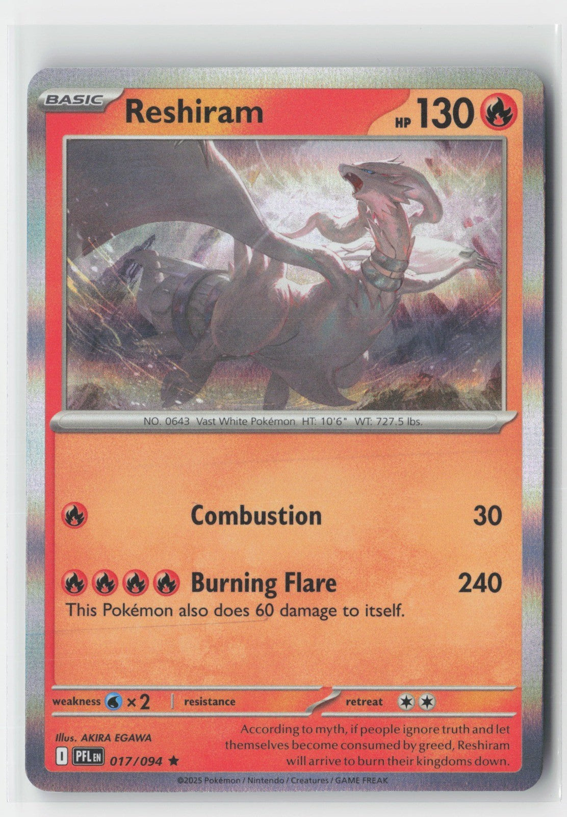 Reshiram Holofoil ME02: Phantasmal Flames PFL 017/094 Pokemon TCG