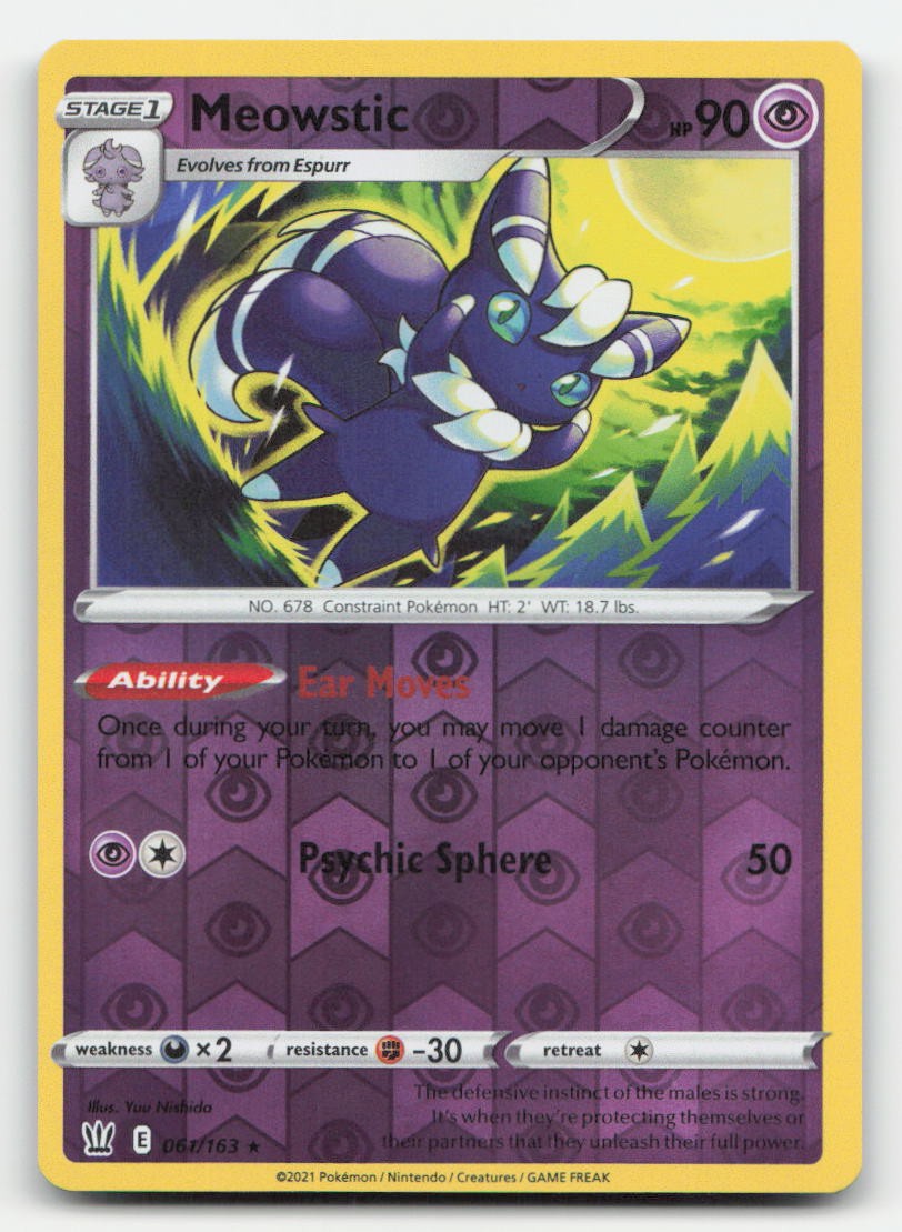 Meowstic Reverse Holo Holo Battle Styles 061/163 R Pokemon NM