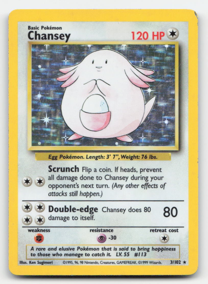 Chansey Holo Base Set Unlimited 3/102 Holo Rare Pokemon HP