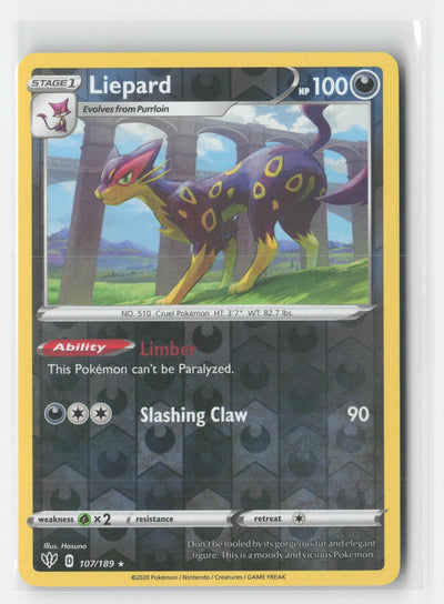 Liepard Reverse Holo Darkness Ablaze 107/189 R Pokemon NM