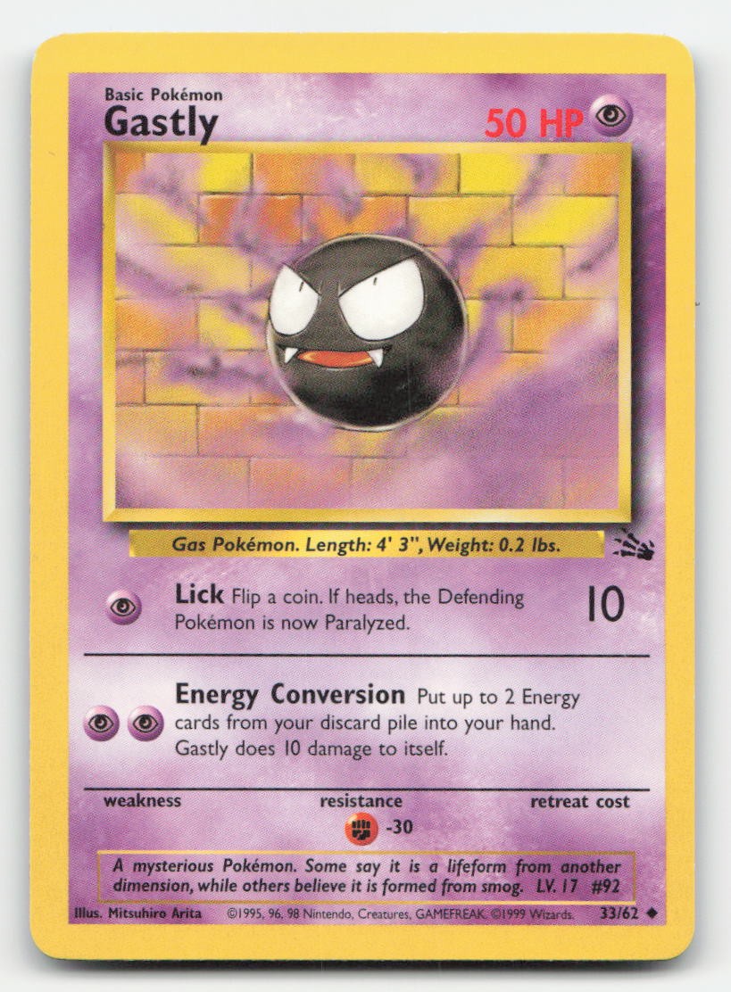 Gastly Unlimited Fossil 33/62 UC Pokemon MP