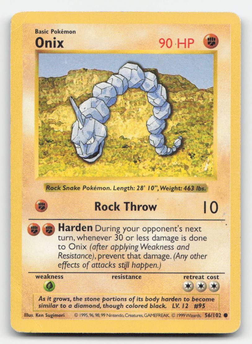 Onix Base Set Shadowless 56/102 C Pokemon DMG