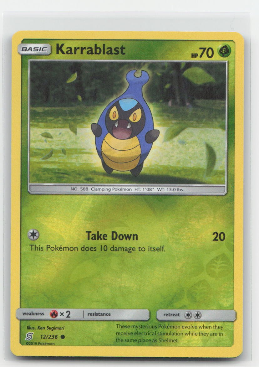 Karrablast Reverse Holo Unified Minds 12/236 C Pokemon LP