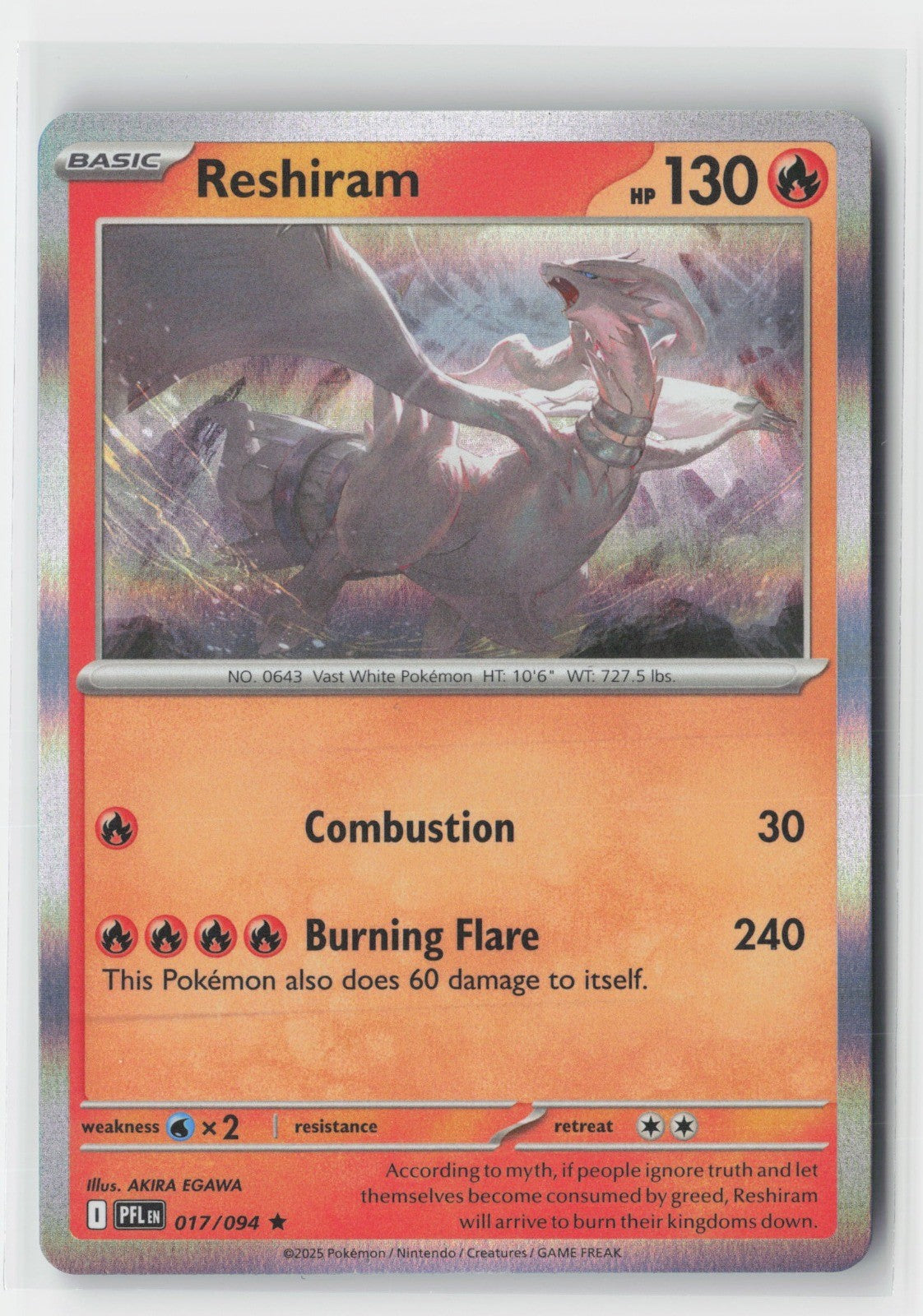 Reshiram Holofoil ME02: Phantasmal Flames PFL 017/094 Pokemon TCG