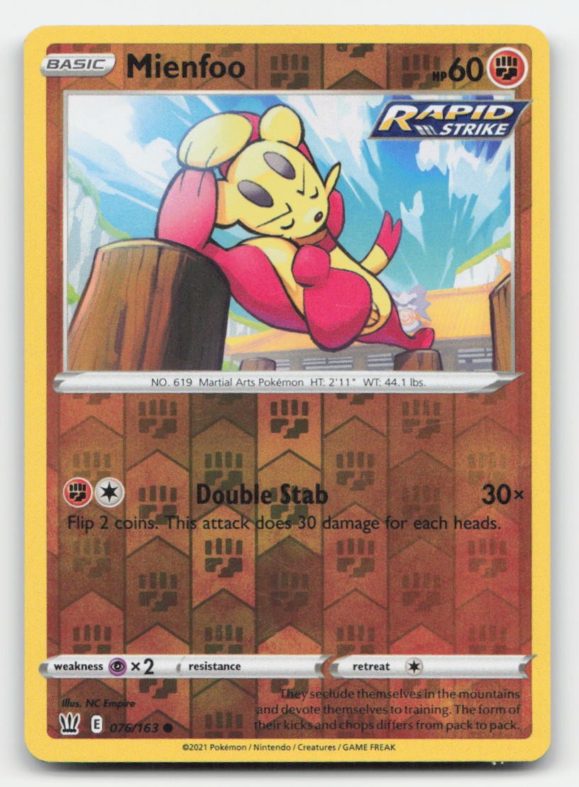 Mienfoo Reverse Holo Battle Styles 076/163 C Pokemon NM
