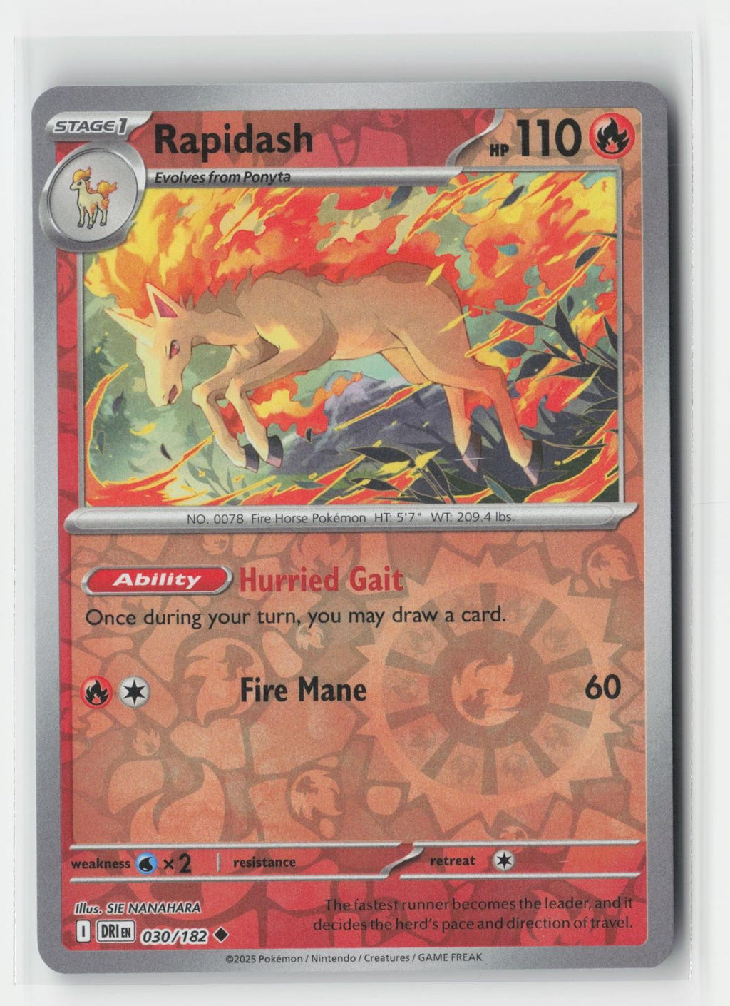 Rapidash Reverse Holo Destined Rivals 030/182 UC Pokemon NM