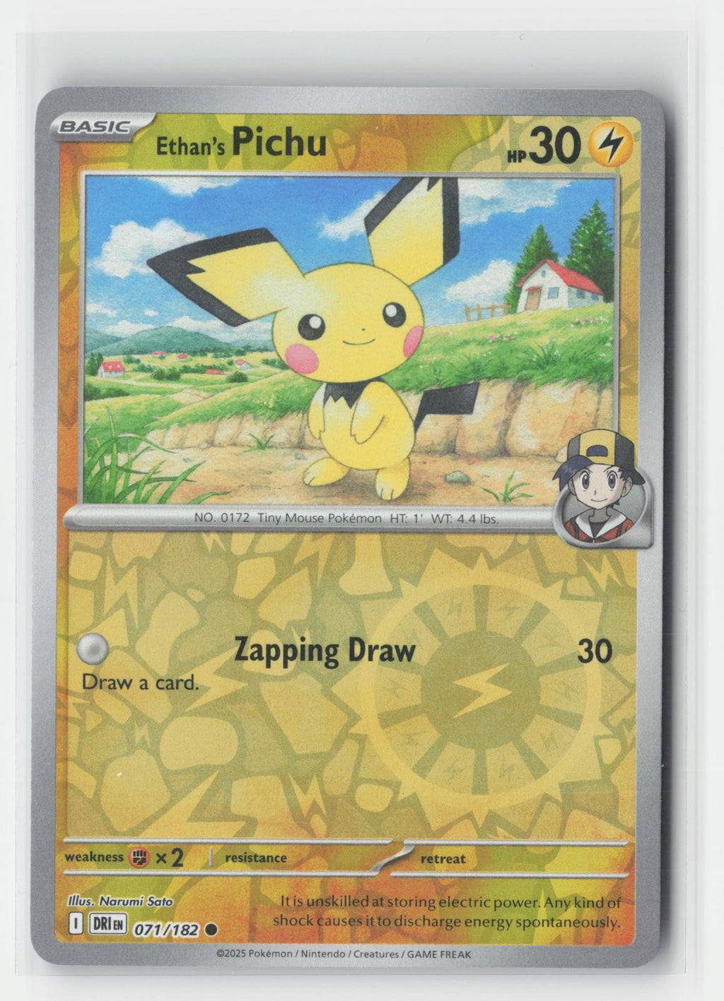 Ethan's Pichu Reverse Holo Destined Rivals 071/182 C Pokemon NM