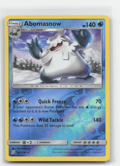 Abomasnow Reverse Holo Unified Minds 42/236 R Pokemon LP