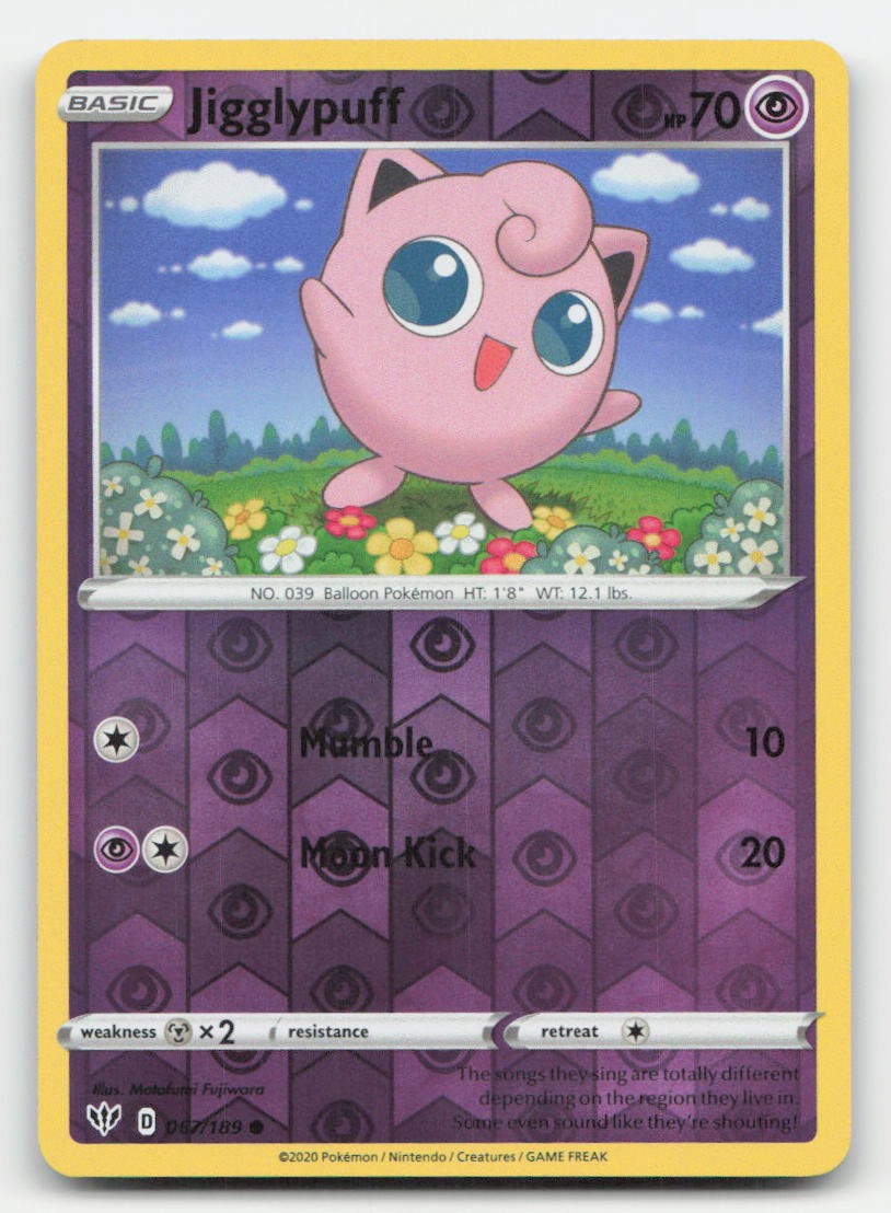 Jigglypuff Reverse Holo Darkness Ablaze 067/189 C Pokemon NM
