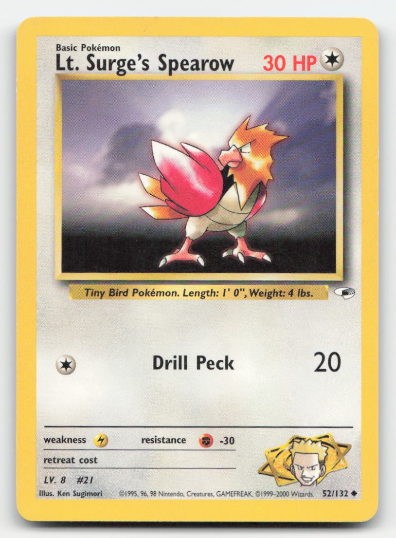 Lt. Surge's Spearow Unlimited Gym Heroes 52/132 UC Pokemon MP
