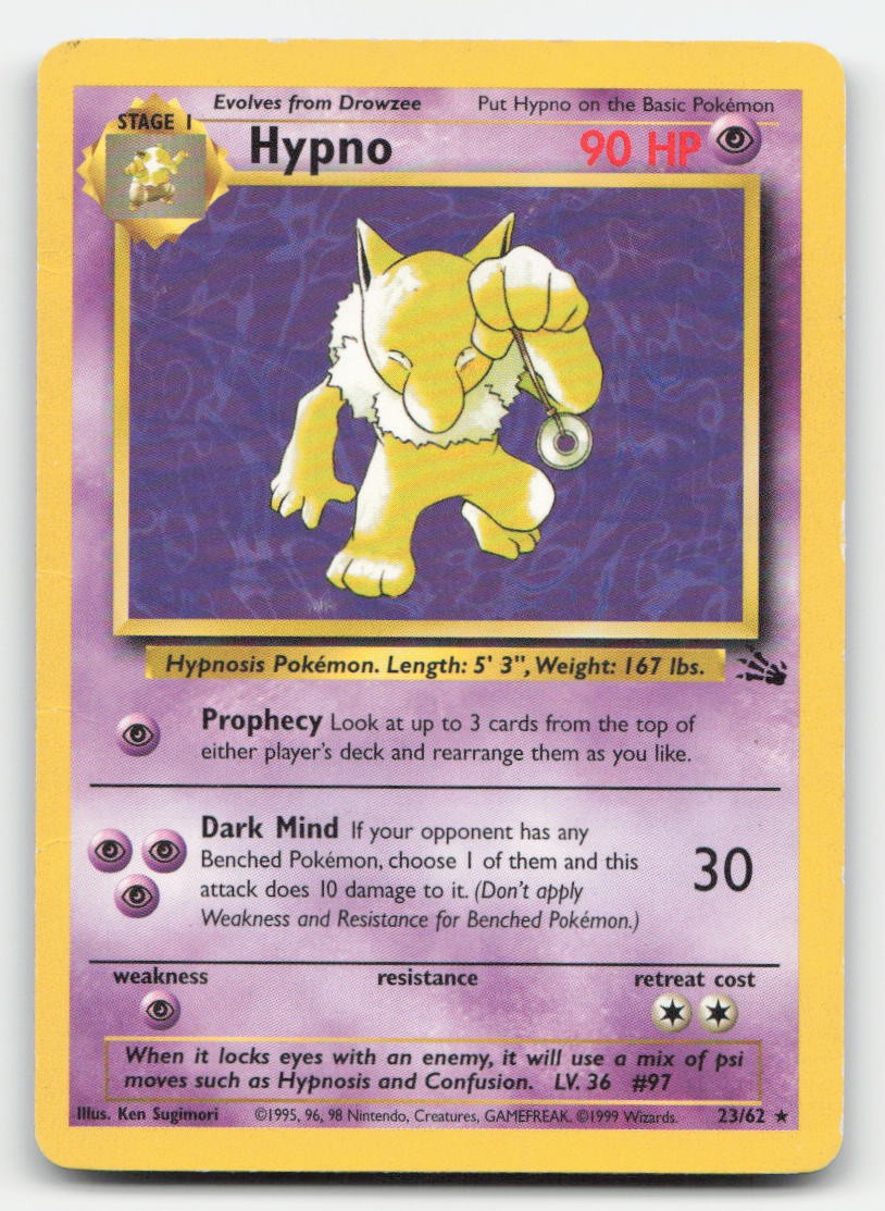 Hypno Unlimited Fossil 23/62 R Pokemon MP