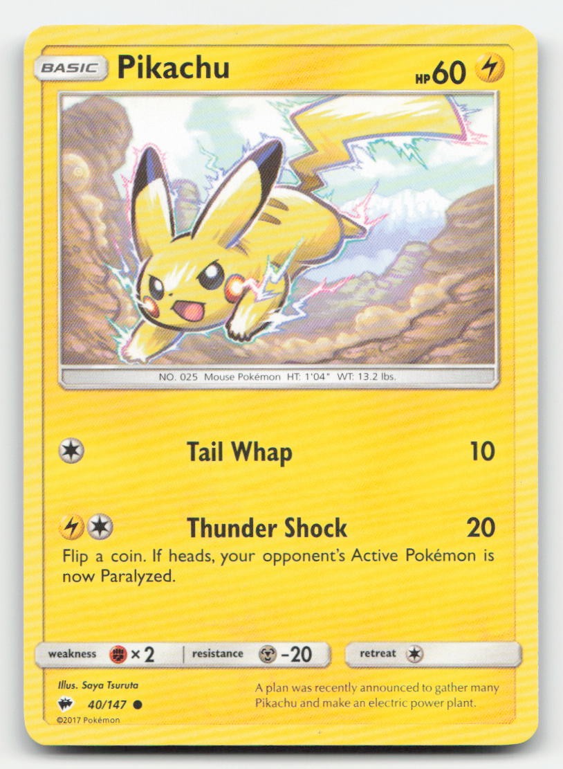 Pikachu Burning Shadows 40/147 C Pokemon NM