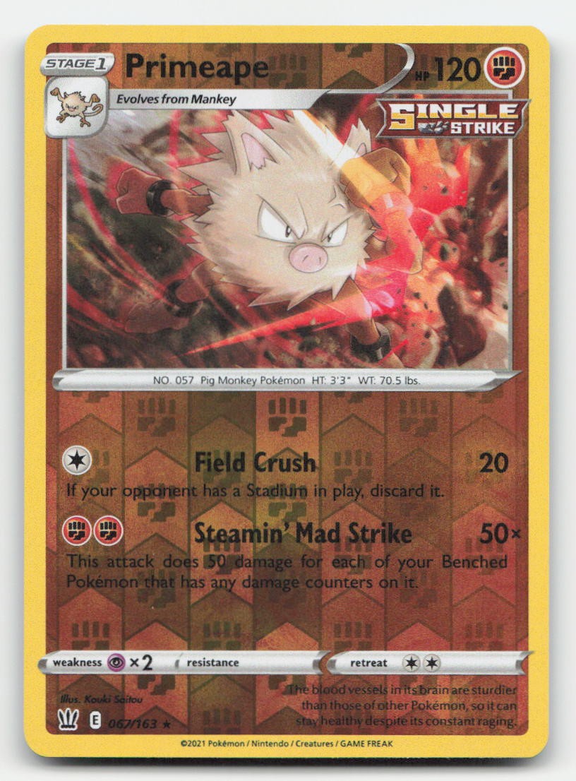 Primeape Reverse Holo Battle Styles 067/163 R Pokemon NM