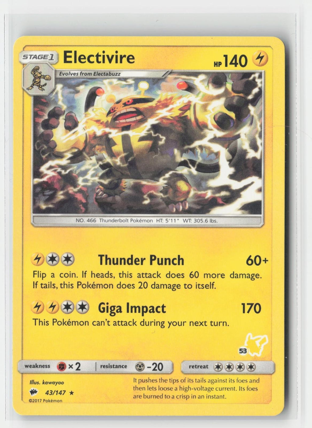 Electivire - 43/147 (#53 Pikachu Stamped) Battle Academy 043/147 P Pokemon MP