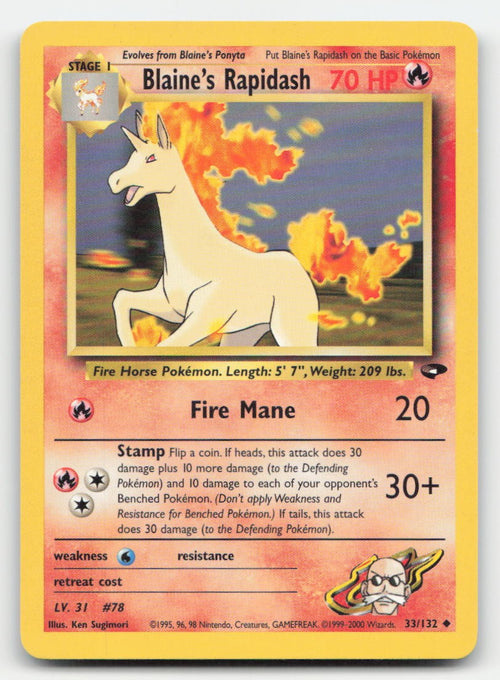 Blaine's Rapidash Unlimited Gym Challenge 33/132 UC Pokemon LP
