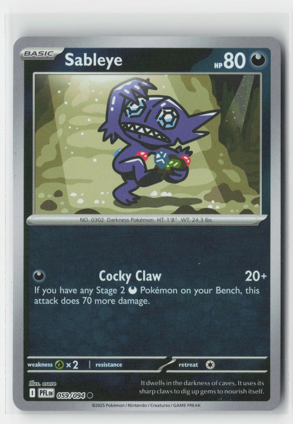 Sableye Reverse Holo ME02: Phantasmal Flames PFL 059/094 Pokemon TCG