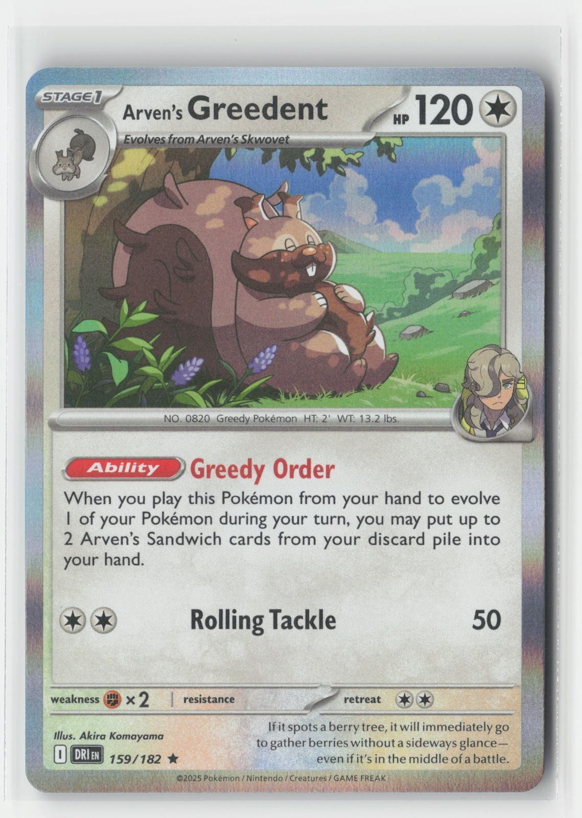 Arven's Greedent Holo Destined Rivals 159/182 R Pokemon NM