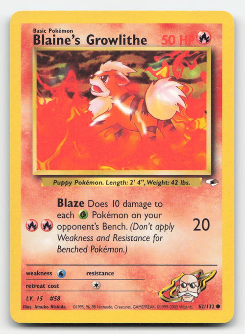 Blaine's Growlithe Unlimited Gym Heroes 62/132 C Pokemon LP