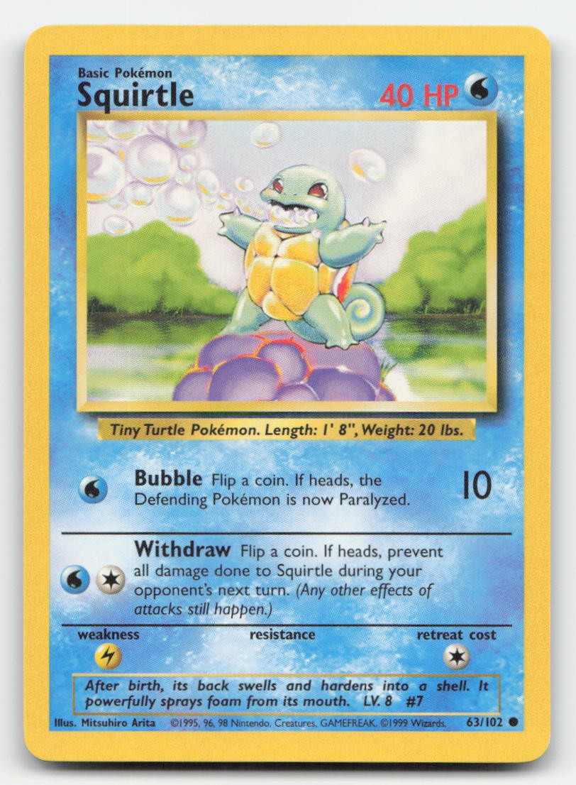Squirtle Base Set Unlimited 63/102 C Pokemon LP