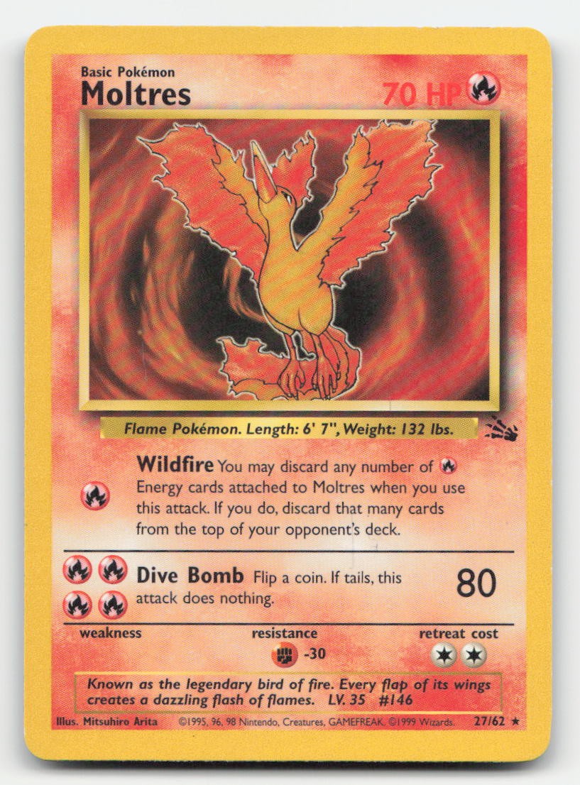 Moltres Unlimited Fossil 27/62 R Pokemon MP