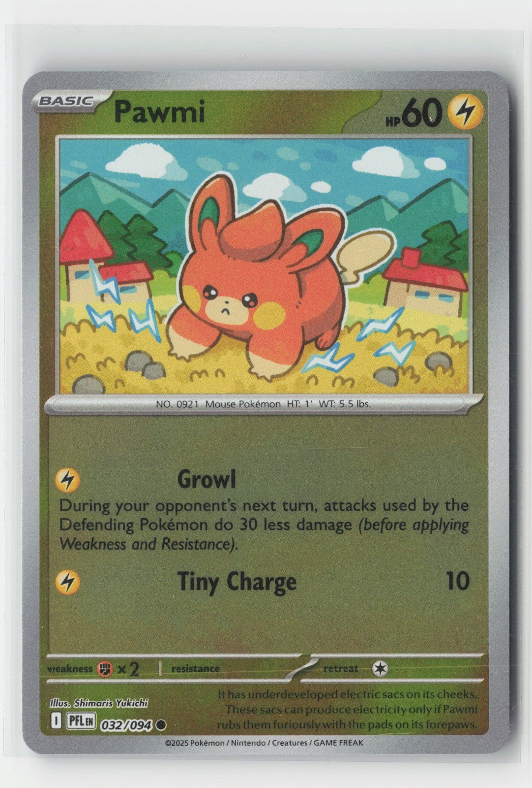 Pawmi Reverse Holo ME02: Phantasmal Flames PFL 032/094 Pokemon TCG