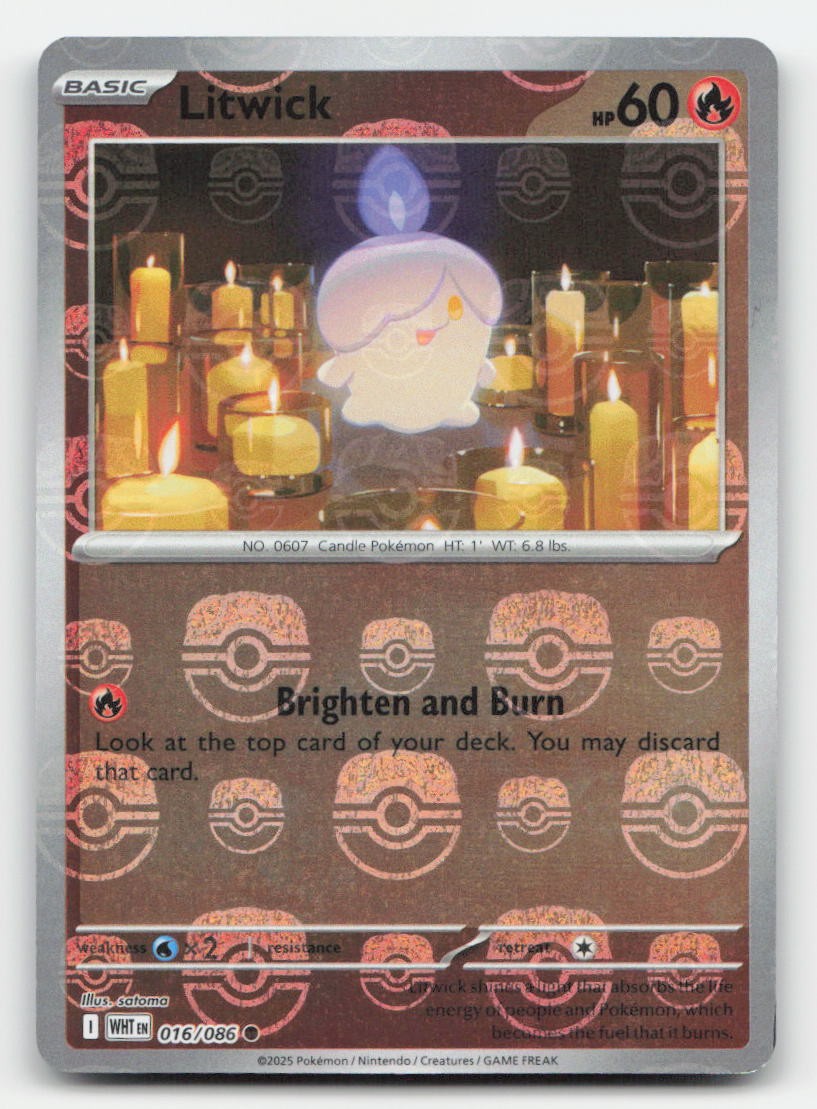 Litwick (Master Ball Pattern) Holo White Flare 016/086 C Pokemon LP
