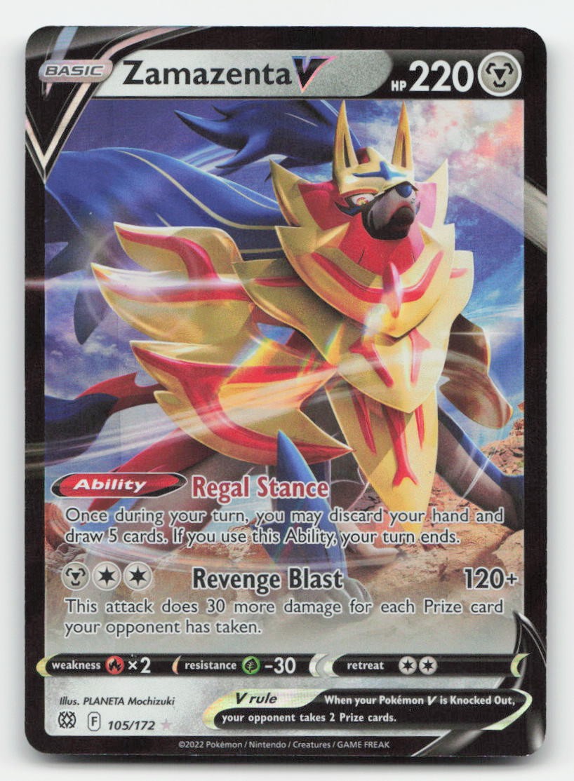 Zamazenta V Holo Brilliant Stars 105/172 V Rare Pokemon HP
