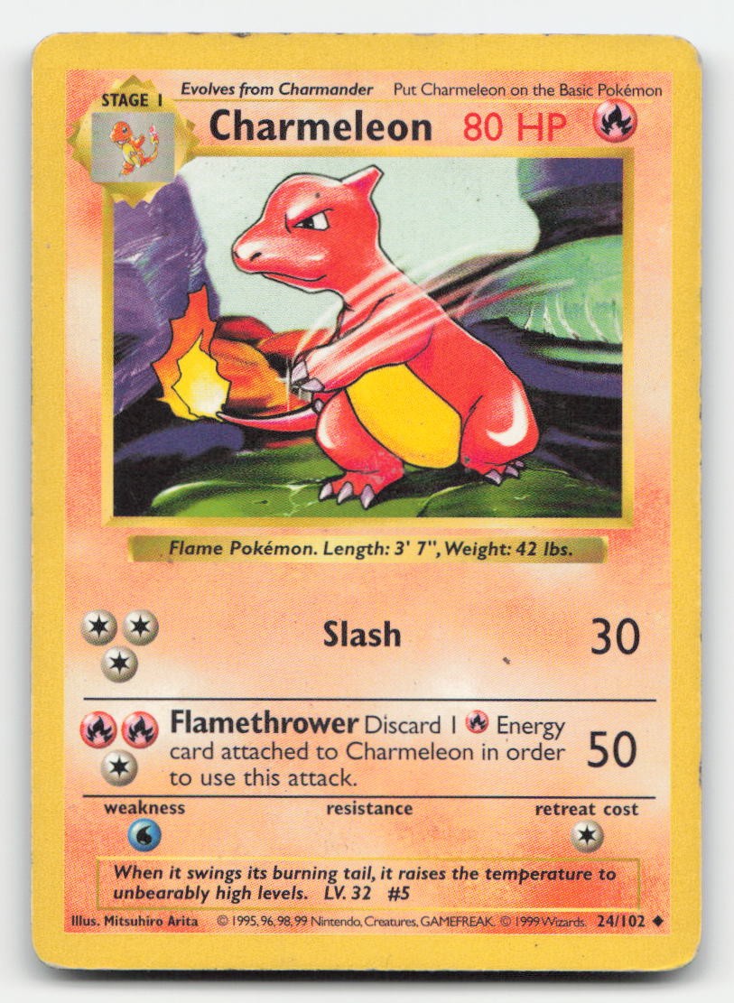 Charmeleon Base Set Shadowless 24/102 UC Pokemon DMG