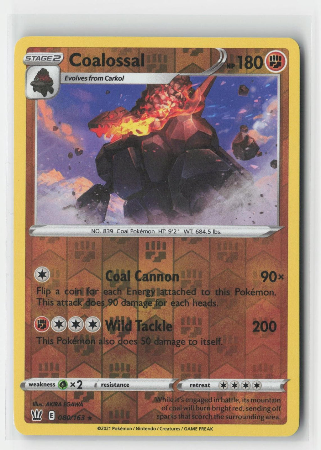Coalossal Reverse Holo Holo Battle Styles 080/163 R Pokemon NM