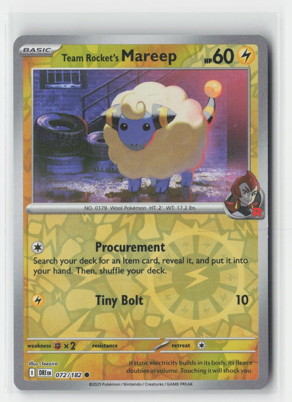 Team Rocket's Mareep Destined Rivals 072/182 C Pokemon Reverse Holo NM
