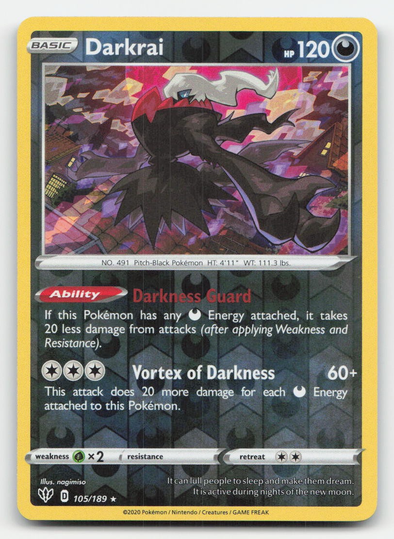 Darkrai Reverse Holo Holo Darkness Ablaze 105/189 R Pokemon NM
