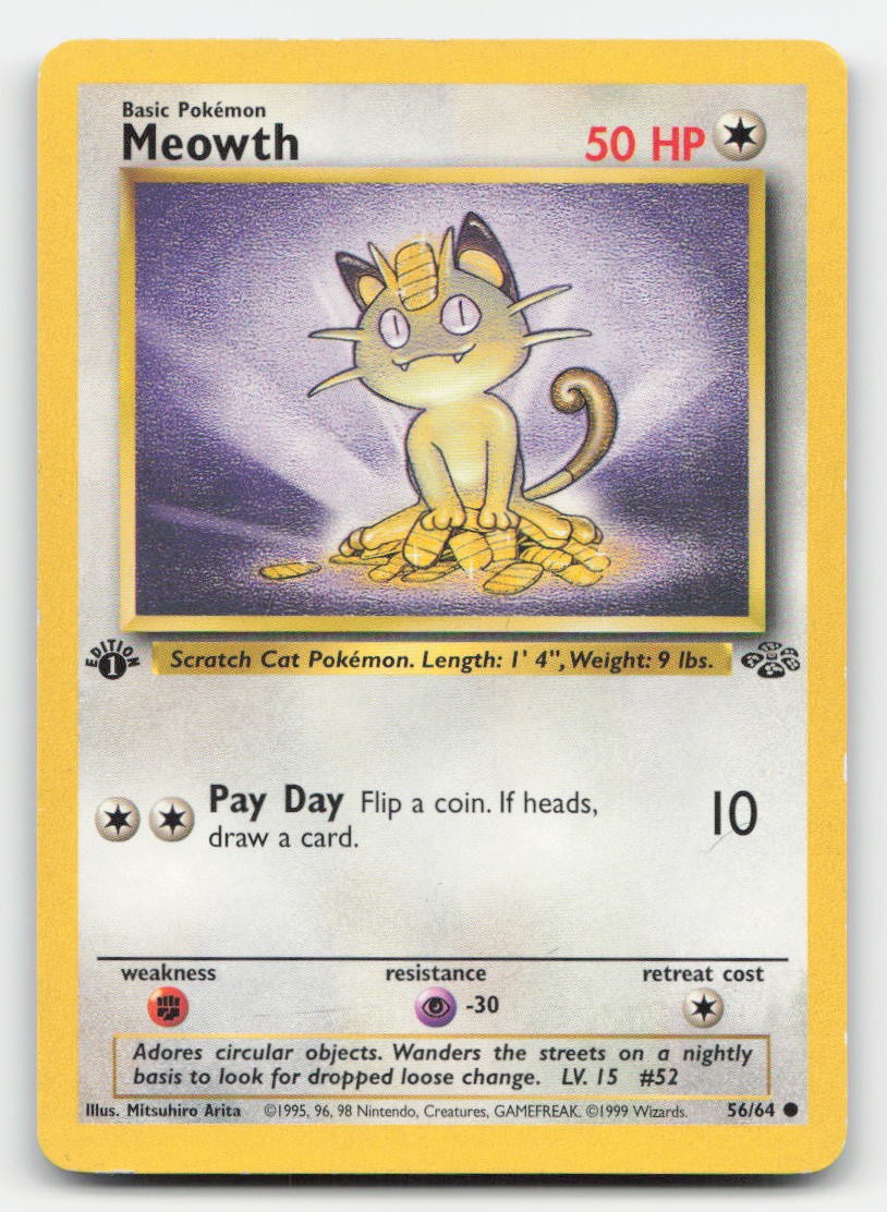 Meowth 1st Edition Jungle 56/64 C Pokemon HP