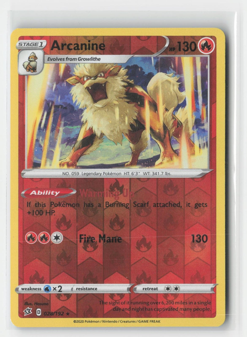 Arcanine Rebel Clash 028/192 R Pokemon Reverse Holo NM