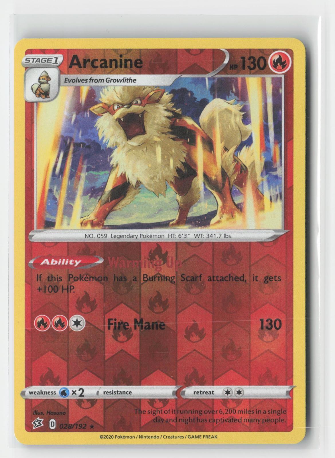 Arcanine Rebel Clash 028/192 R Pokemon Reverse Holo NM