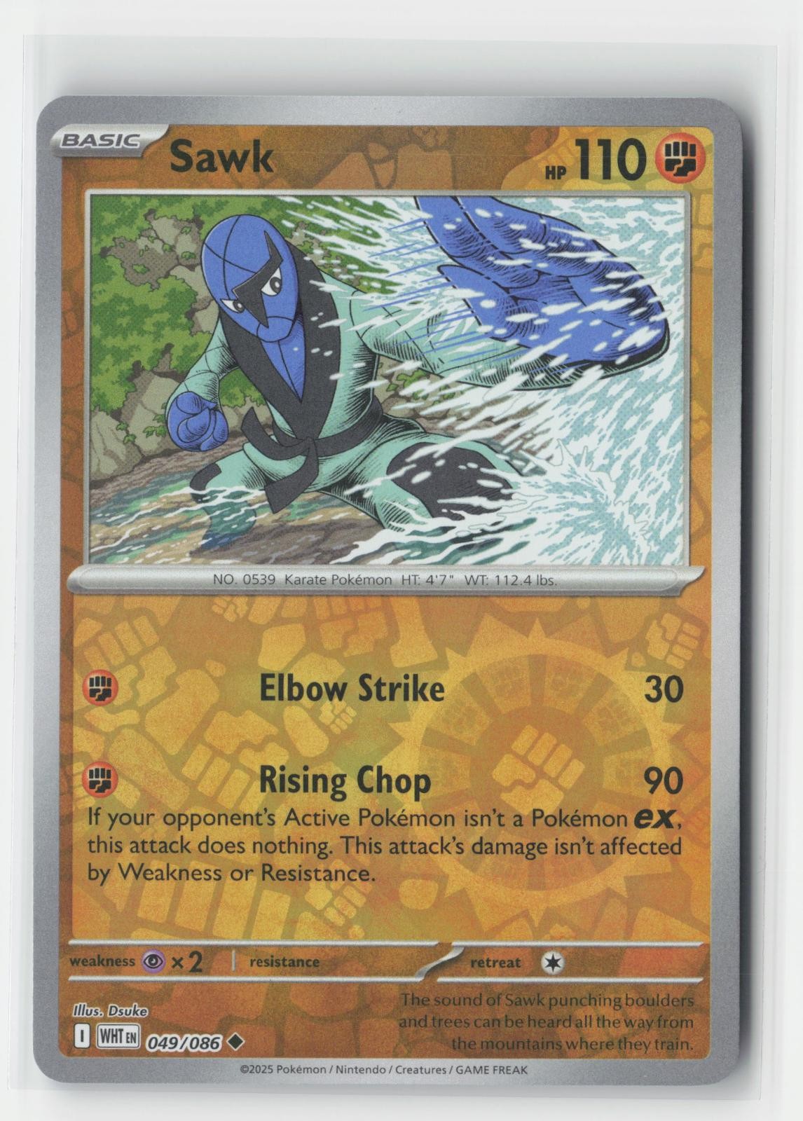 Sawk Reverse Holo White Flare 049/086 UC Pokemon NM