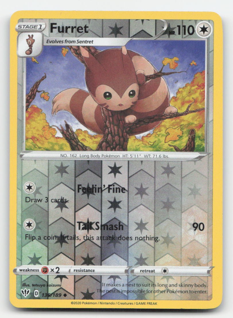 Furret Reverse Holo Darkness Ablaze 136/189 UC Pokemon NM