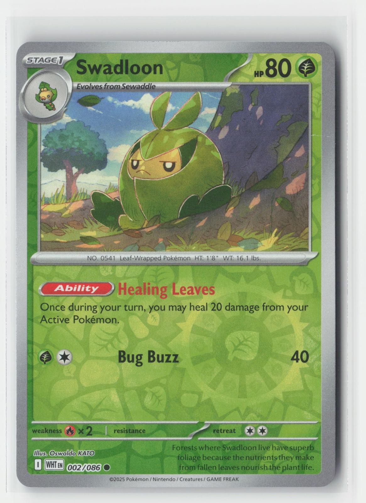 Swadloon Reverse Holo White Flare 002/086 C Pokemon NM