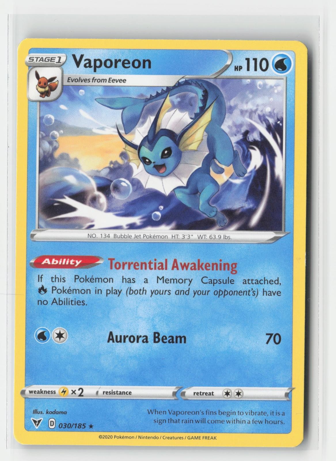 Vaporeon Vivid Voltage 030/185 R Pokemon MP
