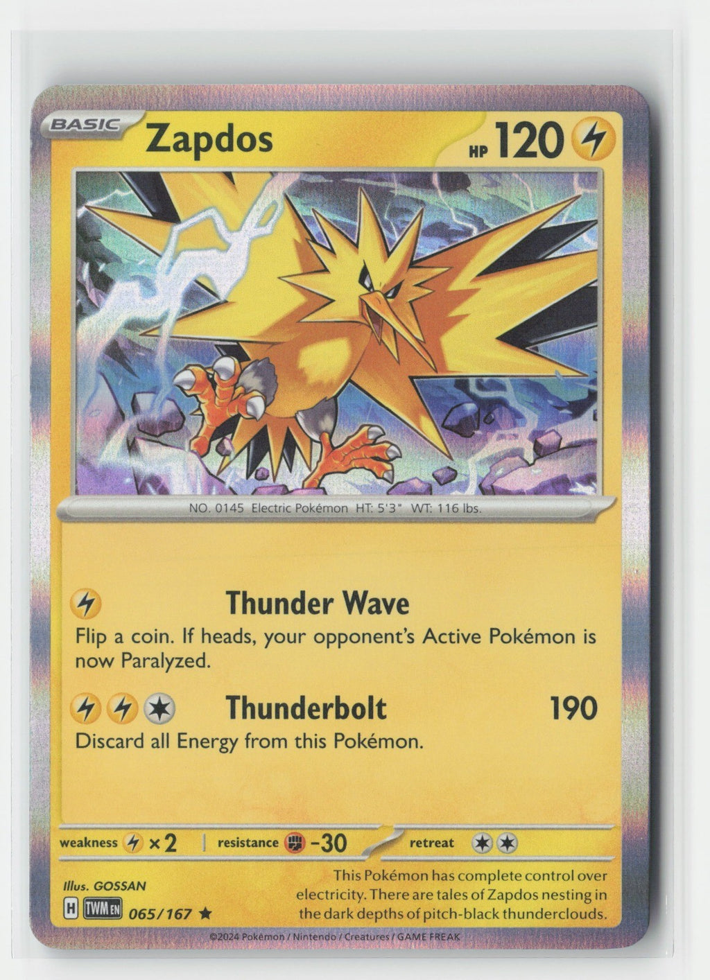Zapdos Holofoil SV06: Twilight Masquerade TWM 065/167 Pokemon TCG