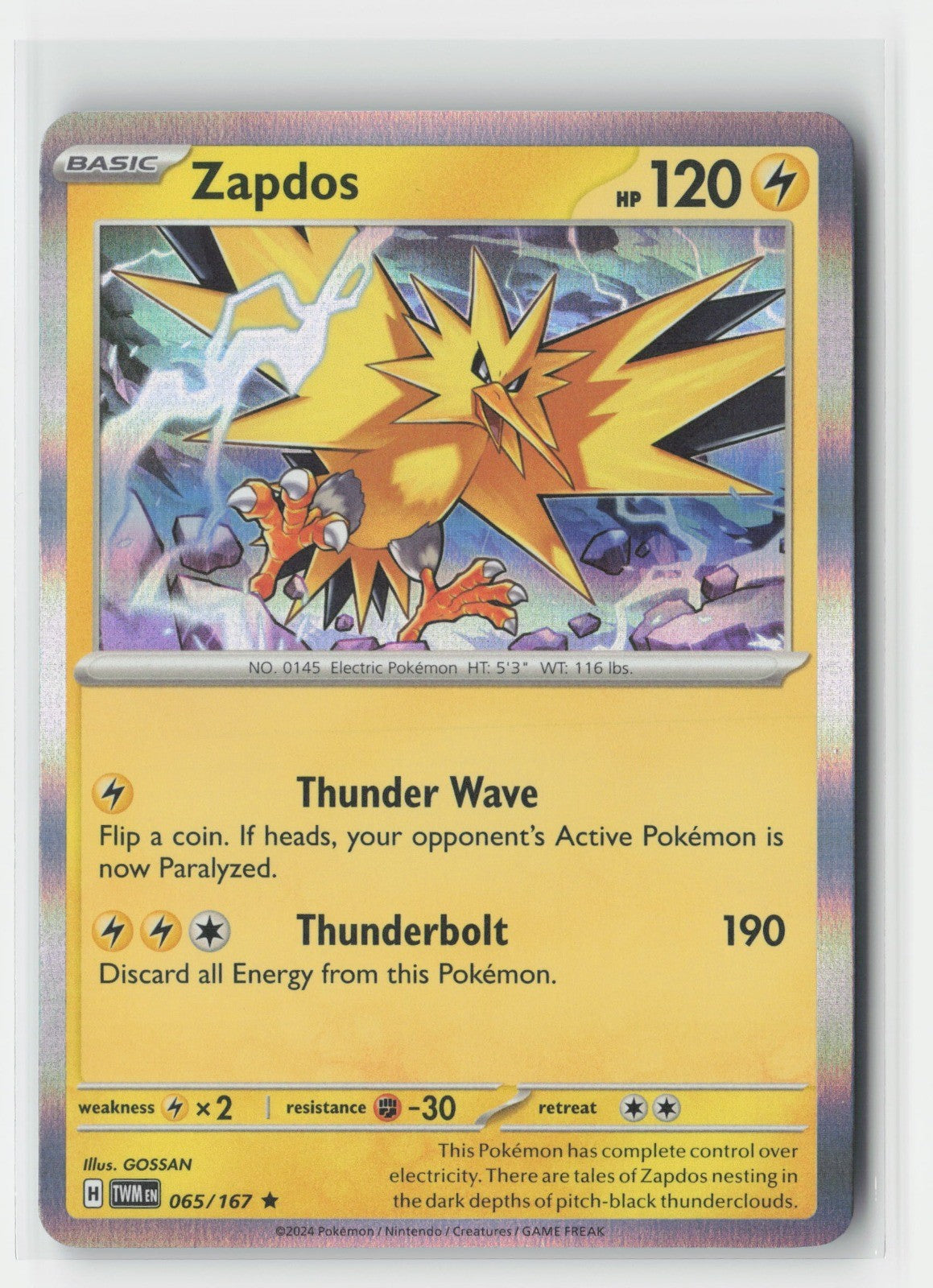 Zapdos Holofoil SV06: Twilight Masquerade TWM 065/167 Pokemon TCG