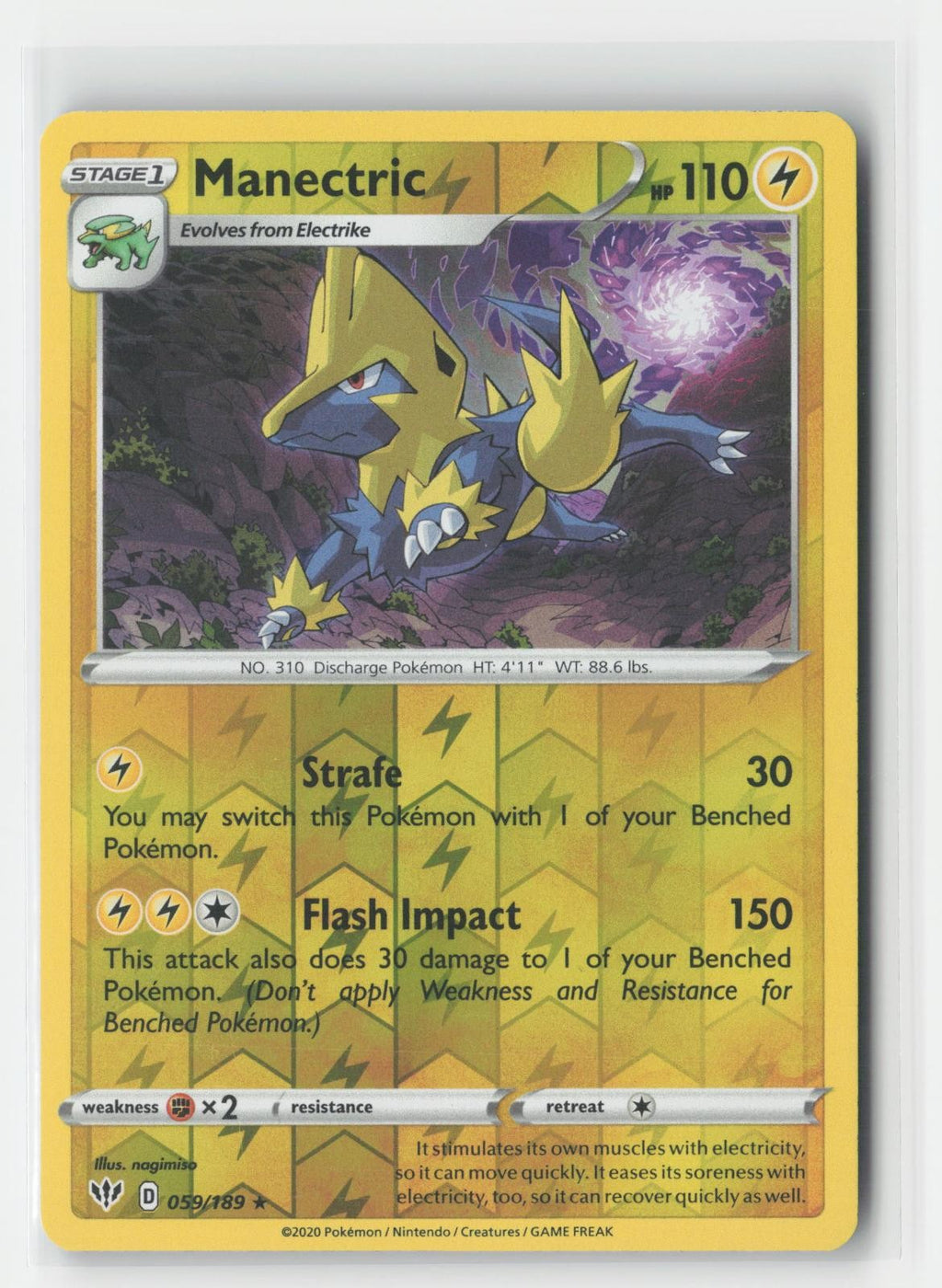 Manectric Reverse Holo Darkness Ablaze 059/189 R Pokemon NM
