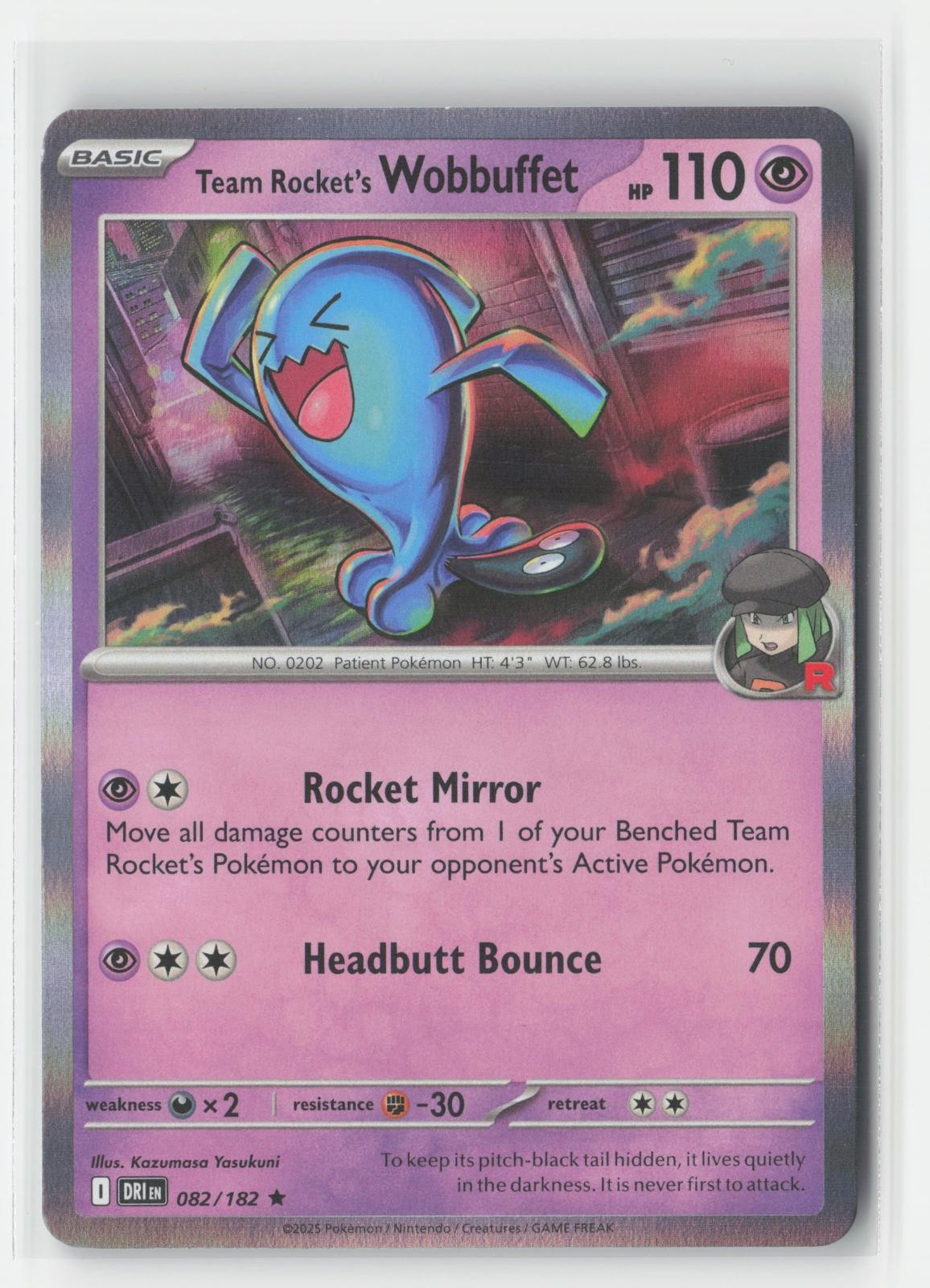 Team Rocket's Wobbuffet Holo Destined Rivals 082/182 R Pokemon NM