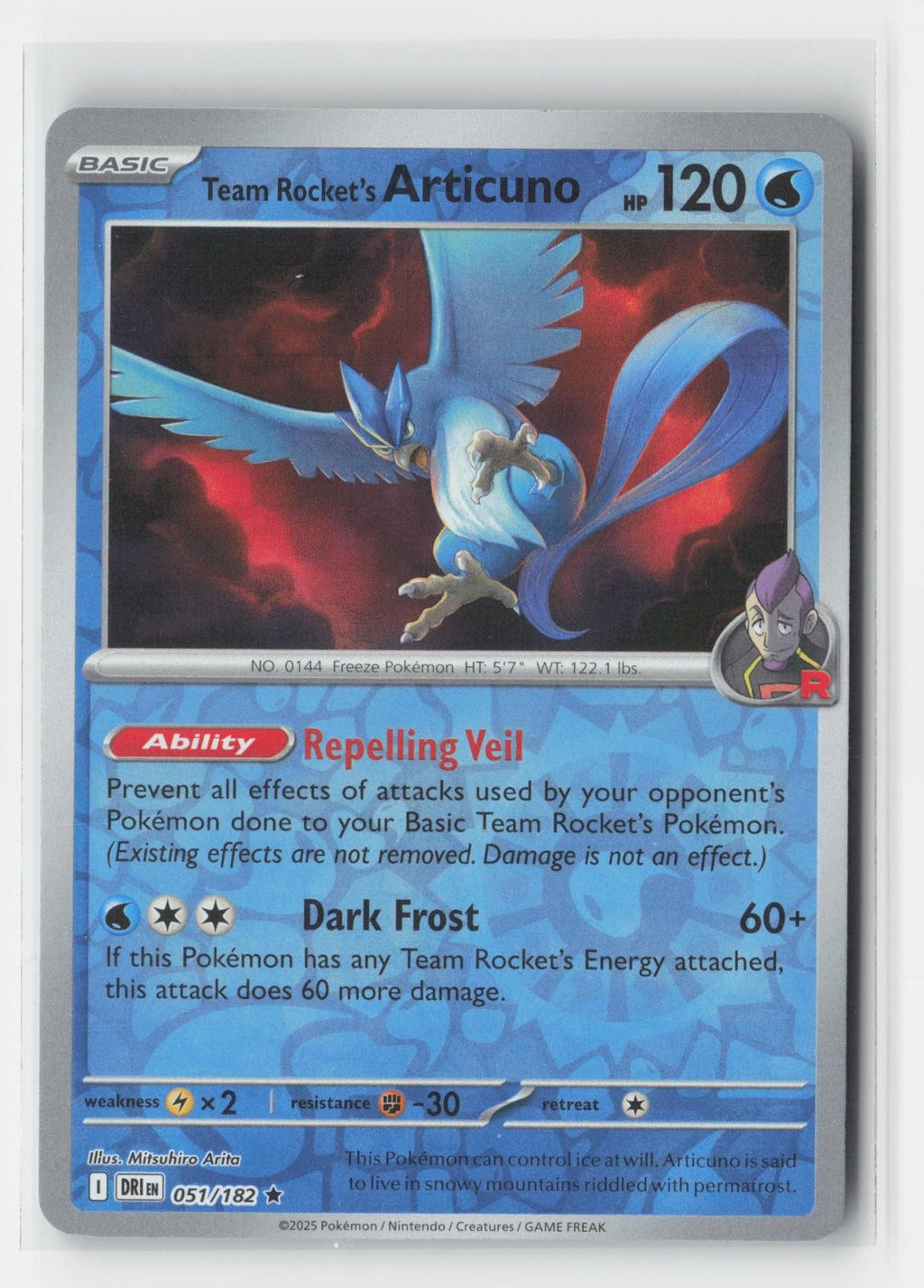 Team Rocket's Articuno Reverse Holo Destined Rivals 051/182 R Pokemon NM