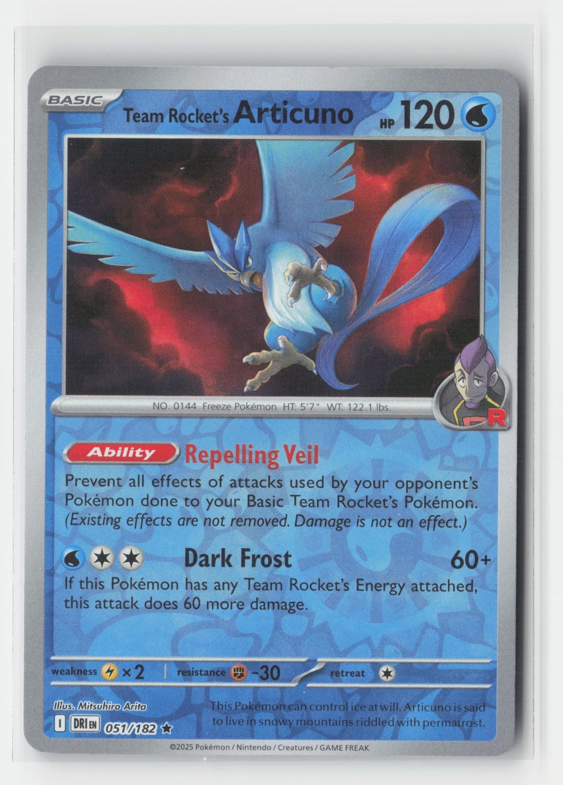 Team Rocket's Articuno Reverse Holo Destined Rivals 051/182 R Pokemon NM